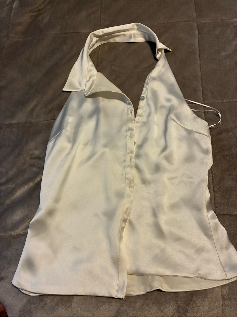 Zara New Women's Cream Halter Satin Button-Front Top! Missing one button